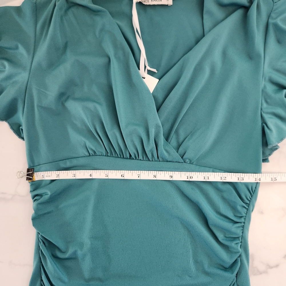 Grace Karin Small Emerald Wrap Blouse Elegant & Flattering - Picture 12 of 16